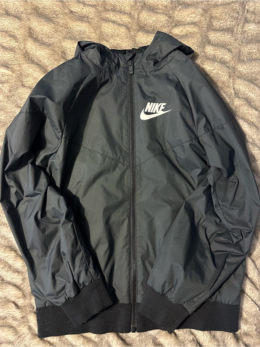 Nike Black Hooded Windbreaker with White Logo